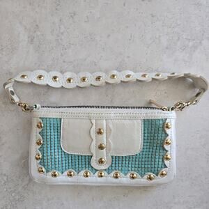 Vintage Treesje Silver Metallic Leather Shoulder Bag Handbag Gun Metal Hardware